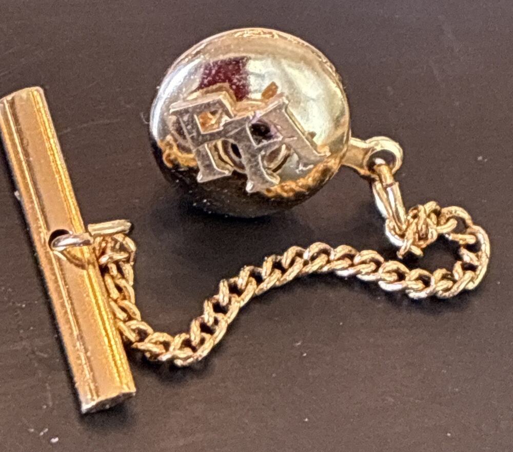 10k Gold-Initials “PH” or “FH” Monogram Pin On Gold Plated Base w/Chain L2